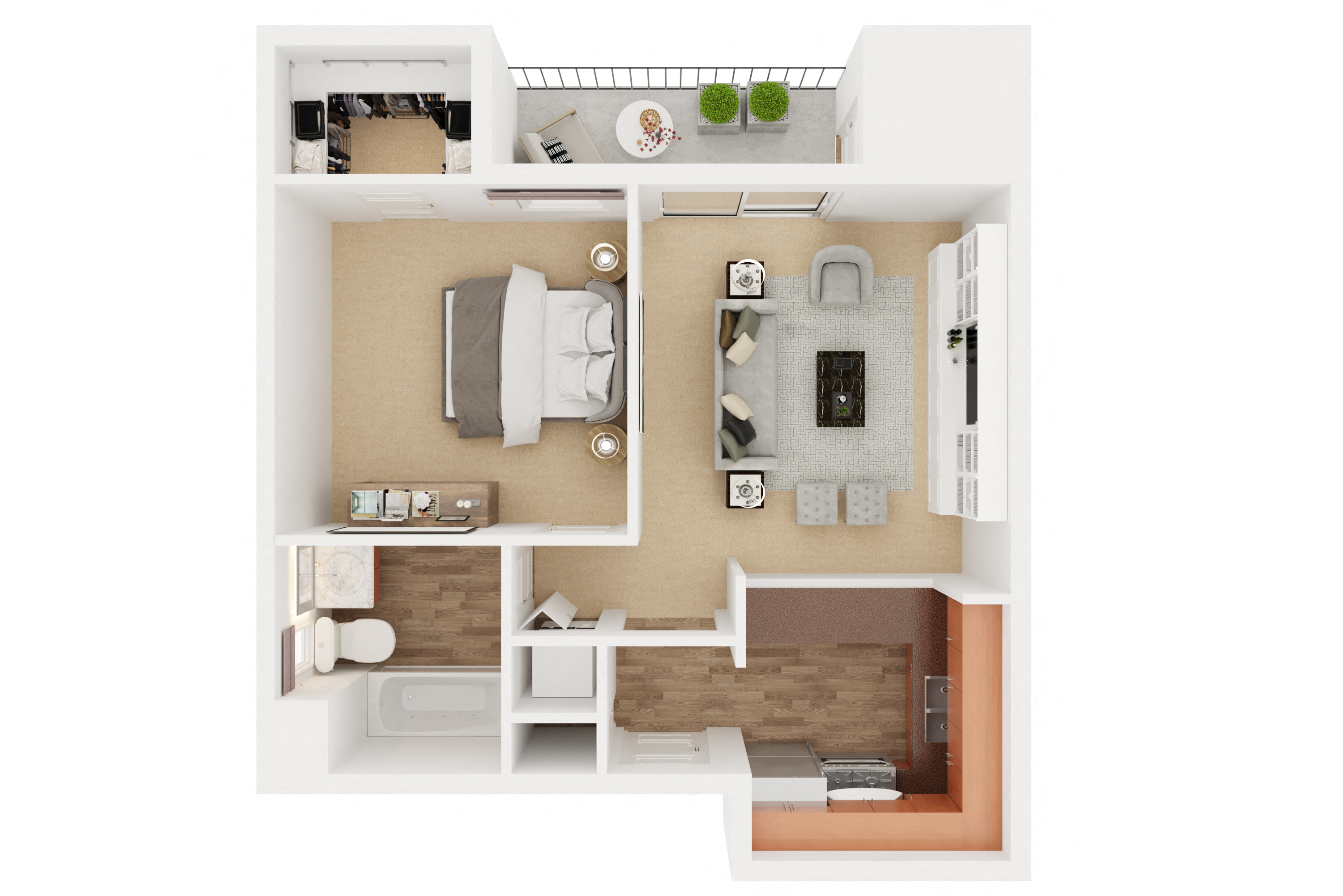 Floor plan for 1 bed, 1 bath, 552 sqft